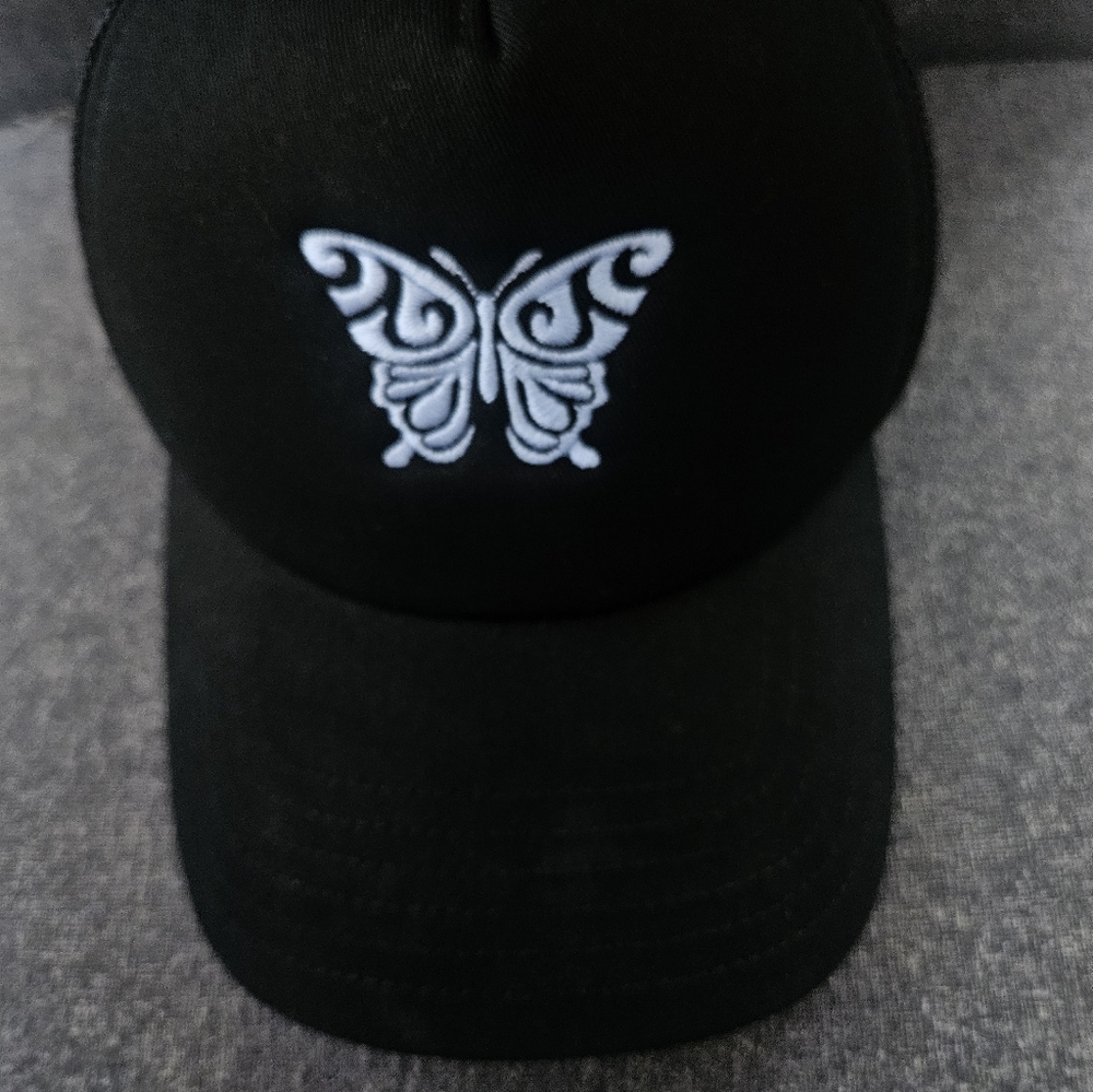 MAD Engine Black Cap with Blue Embroidery Butterfly